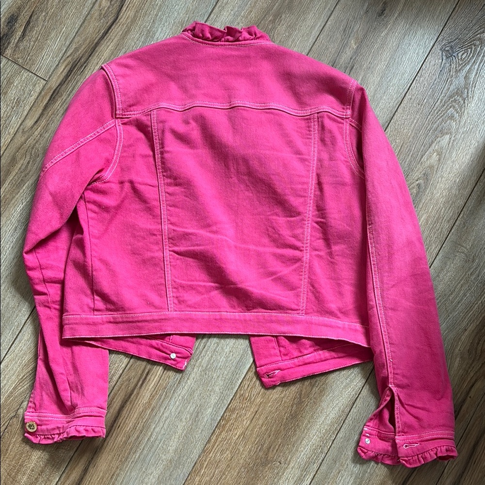 Women's Pink Ruffled Denim Jacket - Picture 4 of 4